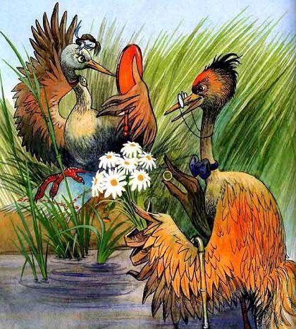 Журавль делает предложение цапле