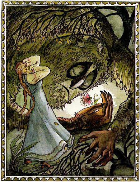 Аленький цветочек (сказка) Аленький цветочек в руках умершего чудовища и младшая дочка