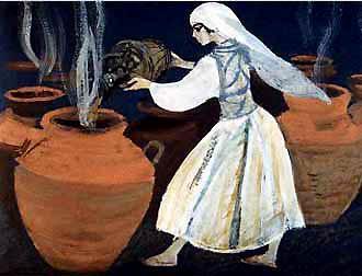 Марджана выплеснула кипящее масло в кувшин, где сидел разбойник.