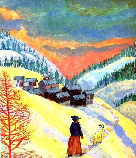 жкещина с козой в горах зимой