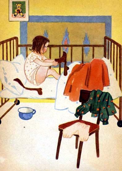 Аннушка проснулась утром одевается