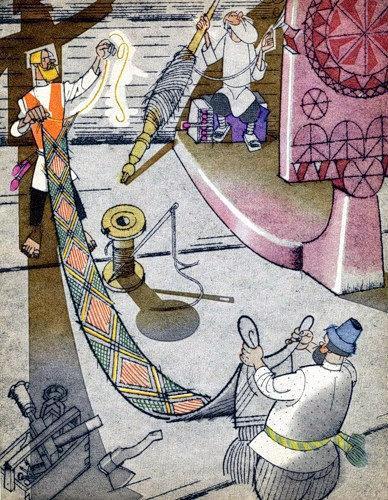 Артельные мужички прядут и ткут