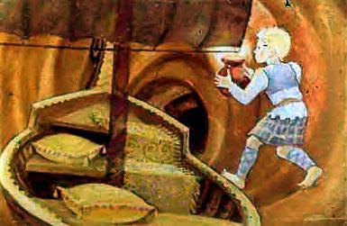 Ассипатл добрался до печени чудища Мальчик прокопал в ней дырку и сунул туда рдеющий торф