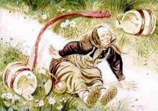 Бабушка, внучка да курочка (сказка) Бабушка   с коромыслом и ведрами за водой споткнулась и упала