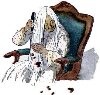 Бабушка расчесывает волосы