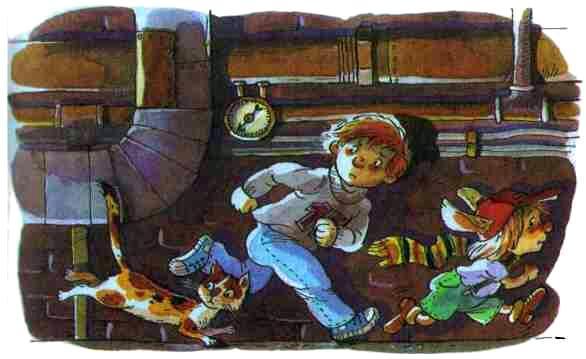 Барабашка, или обещано большое вознаграждение (повесть) Барабашка и мальчик в подвале среди труб