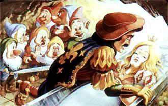 Белоснежка и семь гномов (сказка) принц целует Белоснежку и семь гномов