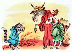 Бременские музыканты осел и собака встречают кота