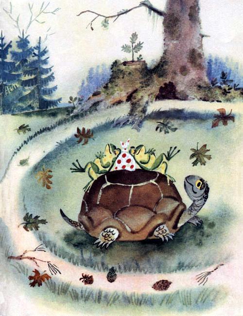 лягушки лежат на Черепахе