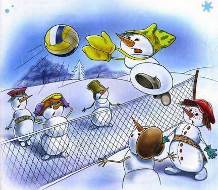 снеговики играют в волейбол