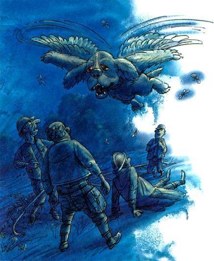 собака летит на крыльях в ночи