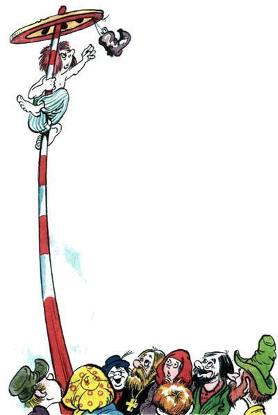 ползет по столбу за парой сапог на ярморке развлечения