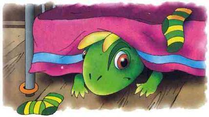 Дракоша прячется под кроватью