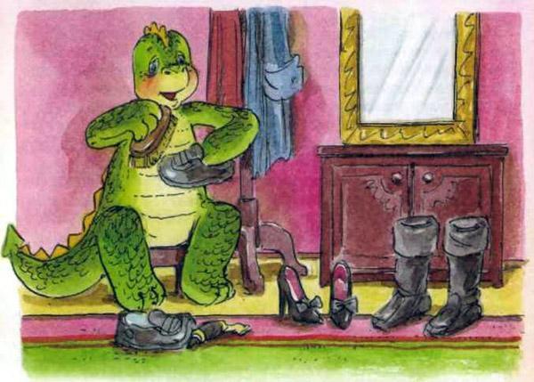 Дракоша чистит обувь