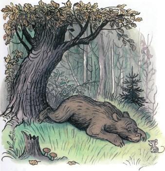 Дядя Миша (иллюстрации: Сутеев В.) Дядя Миша медведь лежит на траве в лесу рядом мышь