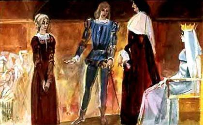 Джоан и хромой гусопас (сказка) принц представляет Джоан своему отцу и матери королюи королеве