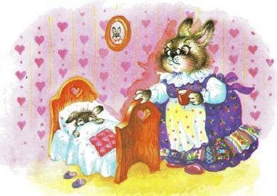 Флопси, Мопси и Ватный Хвост (сказки) зайчиха и зайченок в кроватке