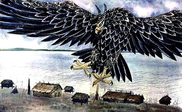 в тёмном небе огромная птица