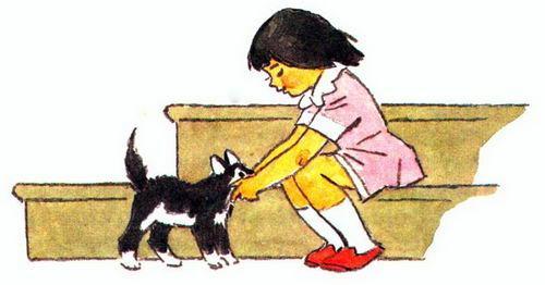 девочка и котенок