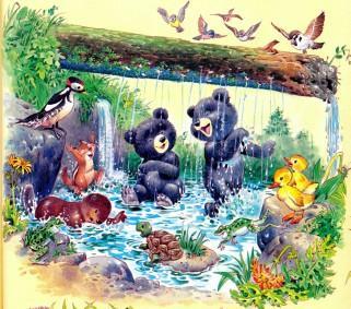 Сказка: Гнездо медвежата и зверята купаются