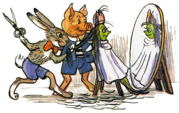 поросенок кролик заяц стригут куклу парикмахерская