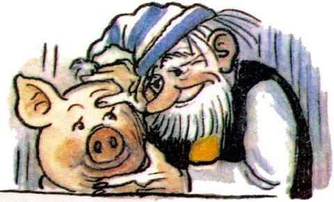 Гном Гномыч обнимает поросёнка