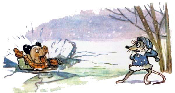 поросёнок провалился под лед в прорубь мышка исугалась