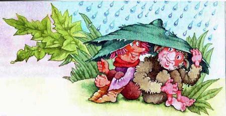 Хербе Большая Шляпа прячутся под шляпой от дождя