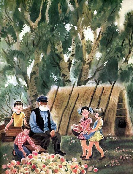 дети сортируют яблоки