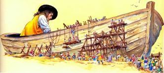 Гулливер ремонтирует шлюпку помогают блефускуанцы