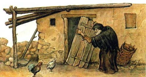 Хасан и Ахмед (чеченская сказка) старушка держит дверь