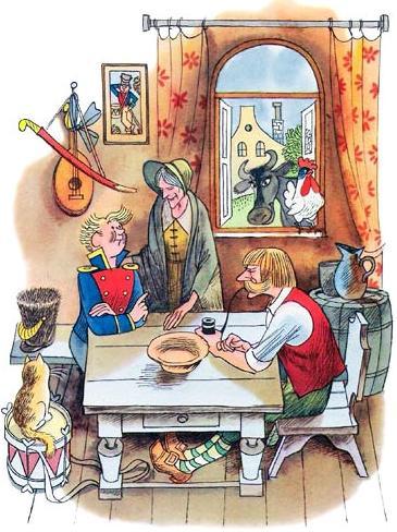 солдат и хозяйка в доме