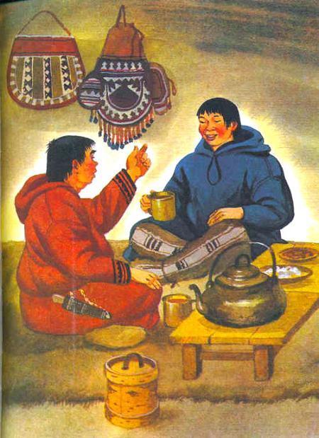 Хозяин и работник (ненецкая сказка) братья разговаривают в юрте