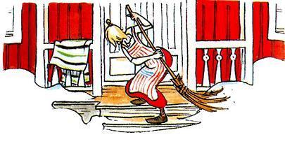 Лина метет двор