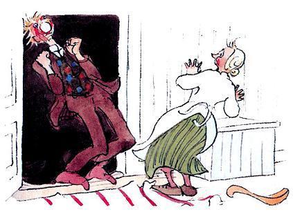 папа Эмиля со снежком во рту и мама на кухне