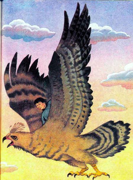 человек летит верхом на орле