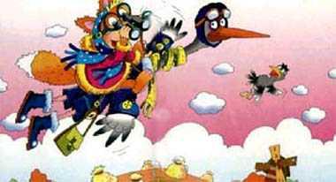 Как лиса училась летать (сказка) Села лисица на журавля. Унес ее журавль высоко-высоко