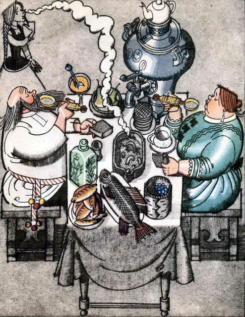 поп и поподья пьют чай