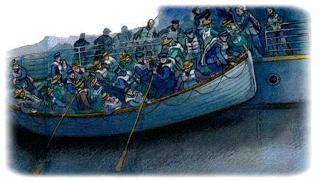 люди эвакуируются с Титаника