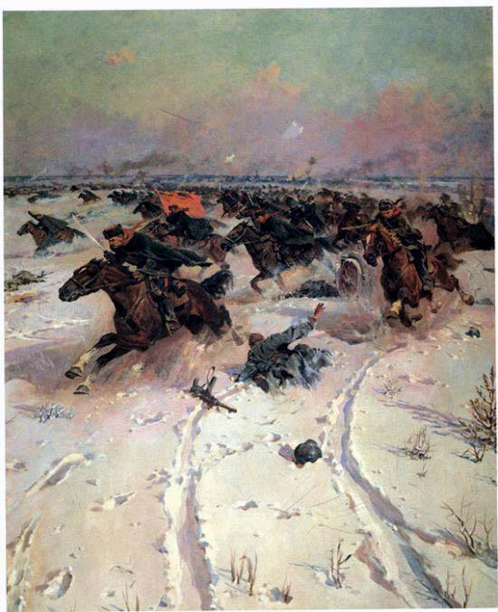 Советская конница в боях под Москвой. С картины П. Кривоногова.