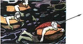 Ассирийские воины переплывают реку на бурдюках.