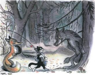 сказка Кот-рыболов кот и лиса встретили в лесу волка