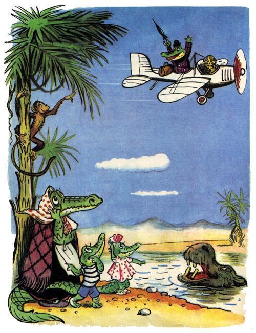 Крокодил семья крокодилов в африке отец на самолете дети