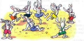 Сказка: Кролик который никого не боялся (иллюстрации: Сутеев В.) зайцы радуются танцуют водят хоровод