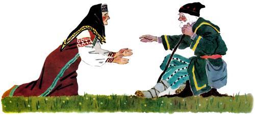 Обрадовалась Варварушка, бросилась с плачем старичку в ноги