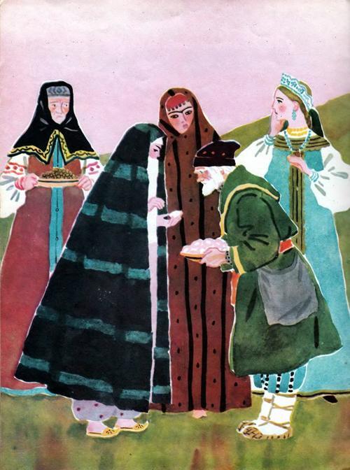 Старичок тоже покрикивает, а сам во все стороны раздает кому орехов, кому меду, кому пряников