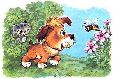 щенок и пчела