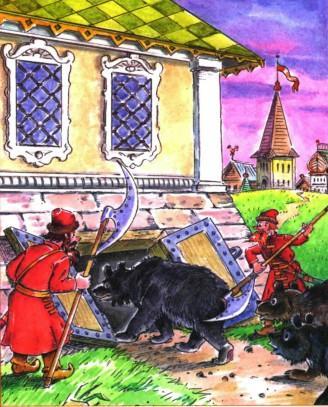 русская народная сказка: Кузьма скоробогатый  царские солдаты зангали сорок медведей и заперли