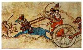 Ассирийская колесница на львиной охоте (ок. 740 г. до P.X).