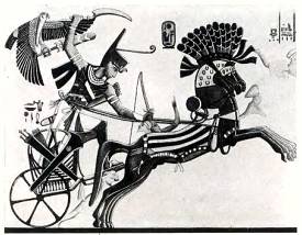 Египетский фараон Рамзес III на колеснице.